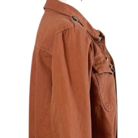 Free People Denim Jean Jacket Button Front Terracotta Orange Women’s Size Medium - Picture 8 of 13